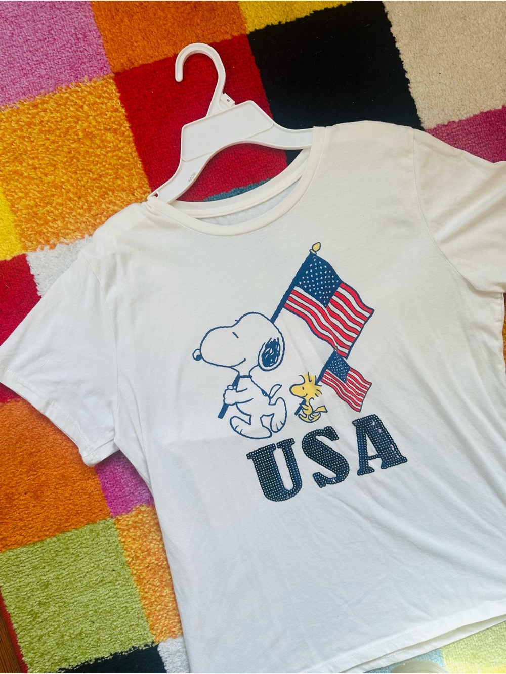 White USA Snoopy Flag Graphic Tee